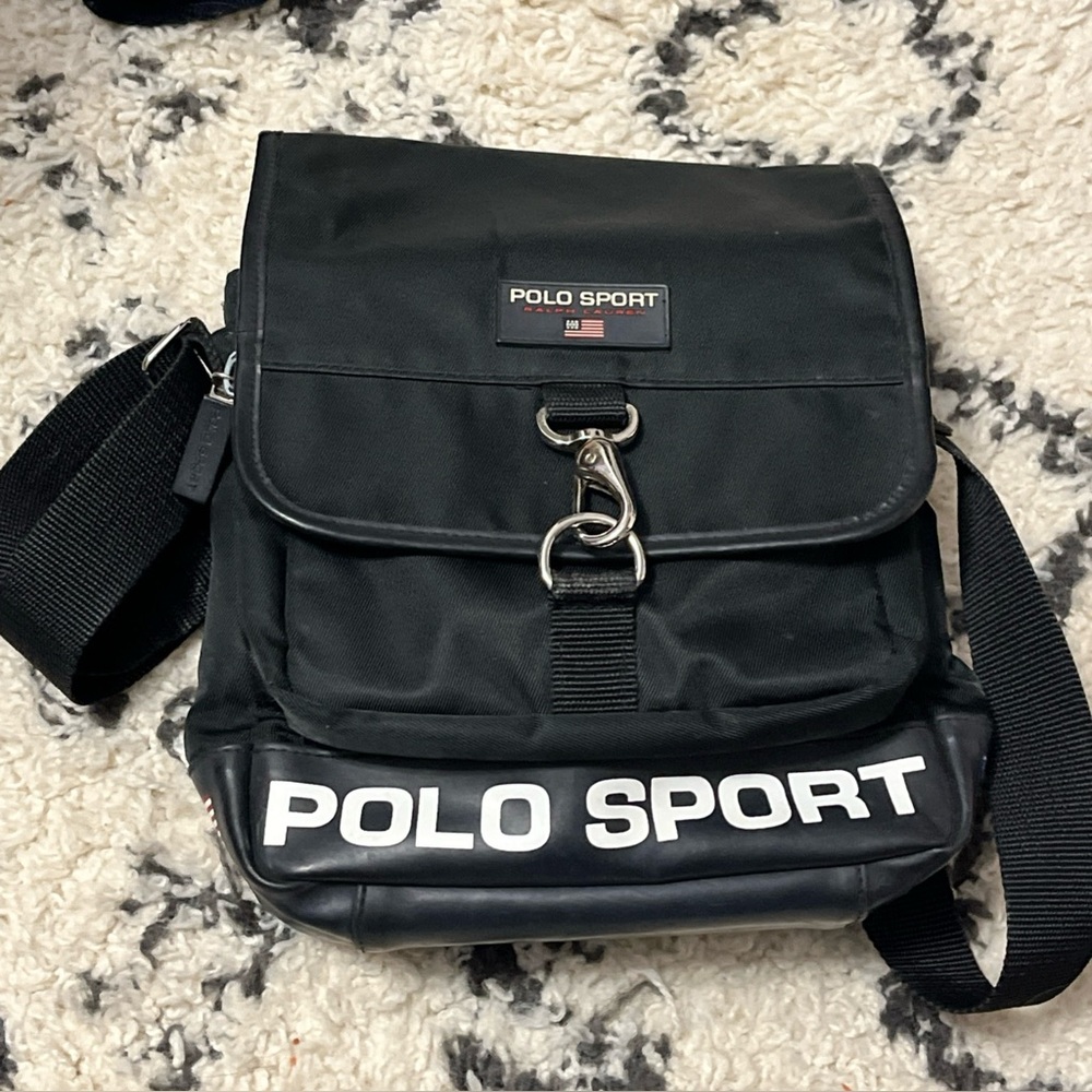 Ralph Lauren Polo Sport Vintage Black Messenger crossbody Bag Y2K 90's